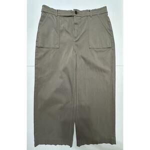 Cremieux Green High Waisted Wide Leg Cropped Pants Khaki Utility Trousers Sz 14‎